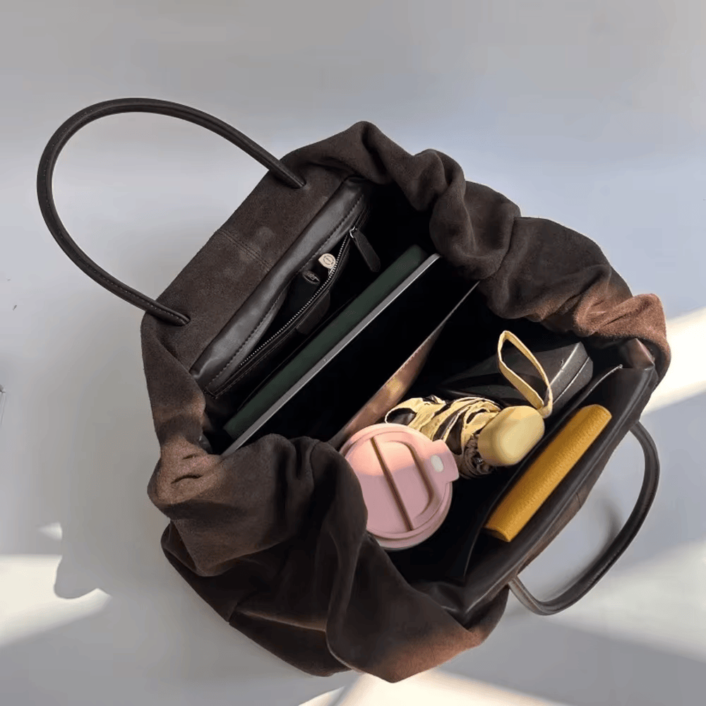 Sac cabas femme en daim à deux compartiments, trois coloris