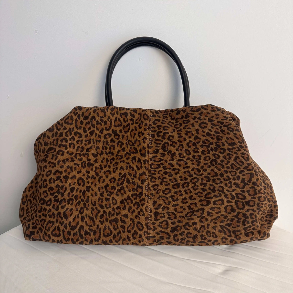 Sac cabas femme en daim à deux compartiments, trois coloris, léopard