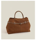 Sac cabas femme en daim modulable, bandoulière amovible, camel