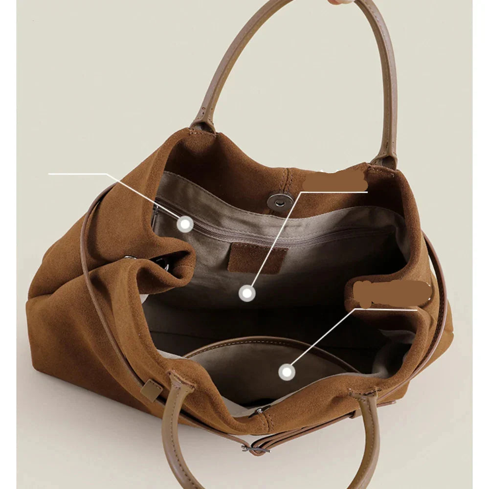 Sac cabas femme en daim modulable, bandoulière amovible