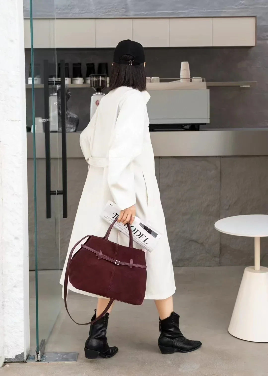 Sac cabas femme en daim modulable, bandoulière amovible