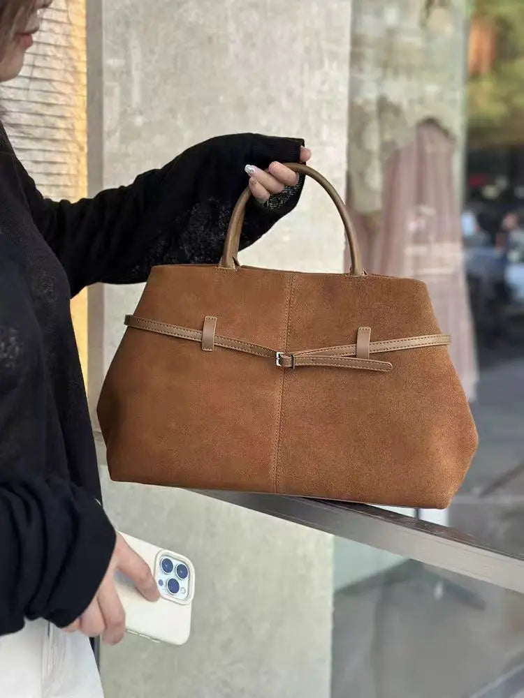 Sac cabas femme en daim modulable, bandoulière amovible