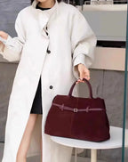 Sac cabas femme en daim modulable, bandoulière amovible, bordeaux