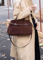 Sac cabas femme en daim modulable, bandoulière amovible, café