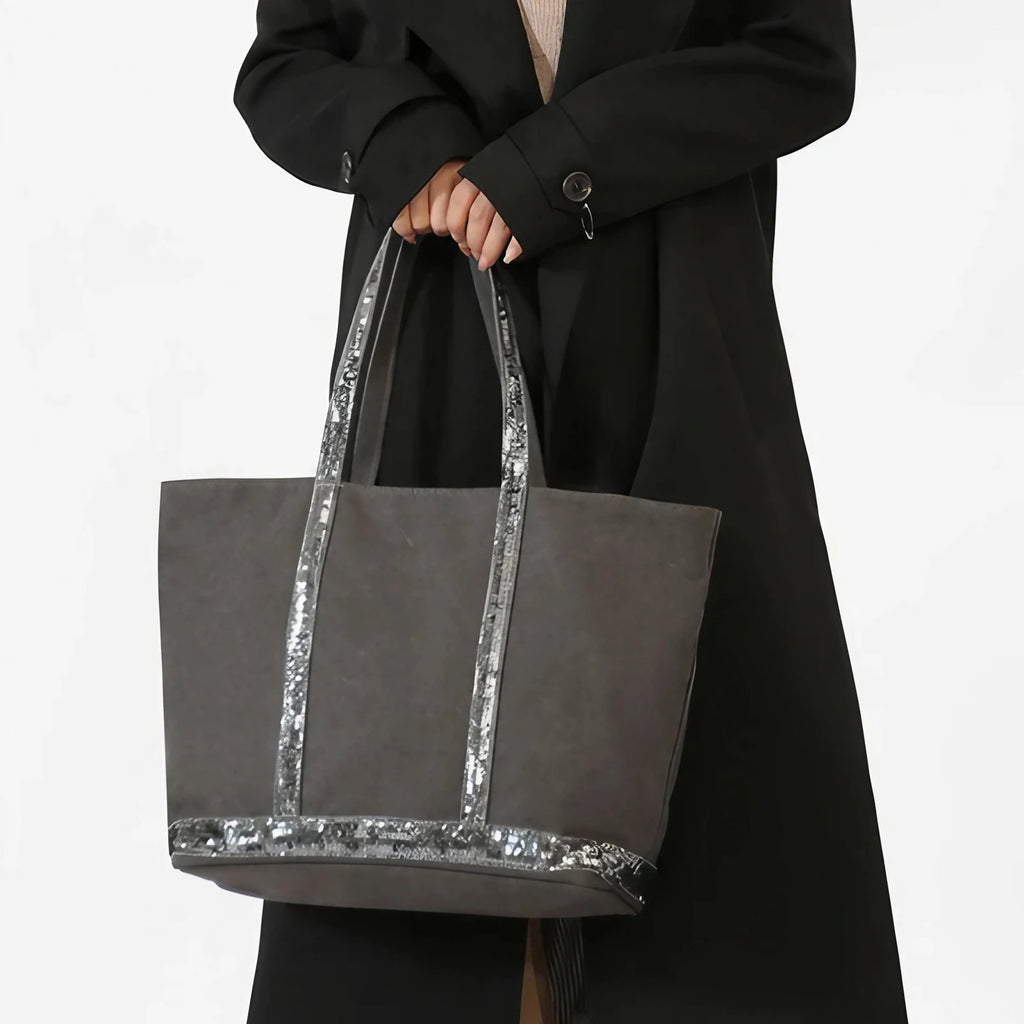 Sac cabas femme à paillettes, fermeture éclair, porté épaule