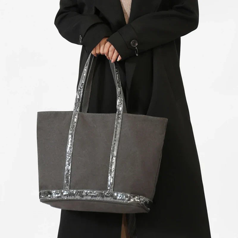 Sac cabas femme à paillettes, fermeture éclair, porté épaule