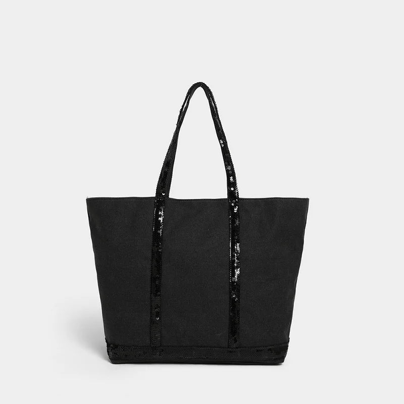 Sac cabas femme à paillettes, fermeture éclair, porté épaule