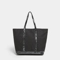 Sac cabas femme à paillettes, fermeture éclair, porté épaule, gris à paillettes grises