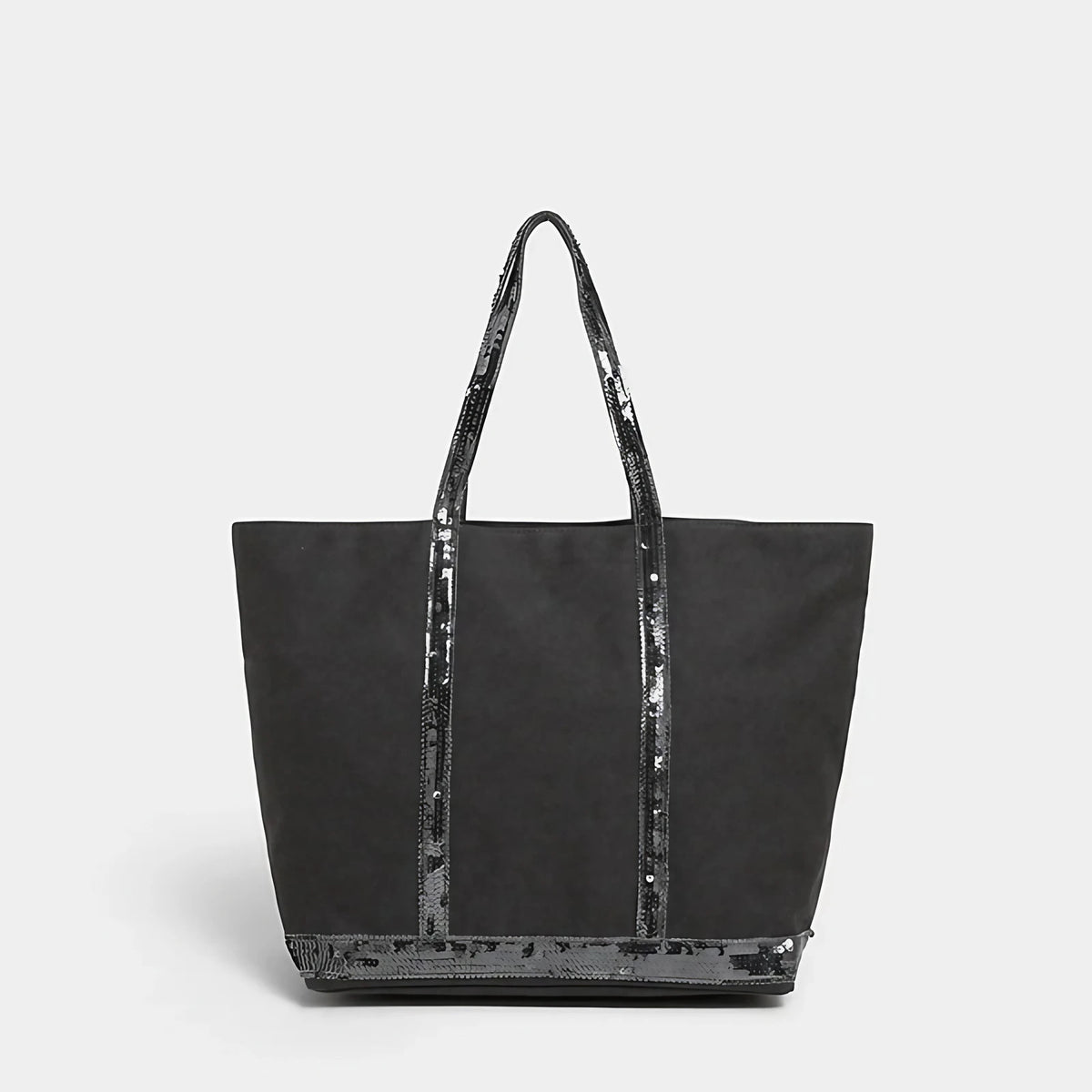 Sac cabas femme à paillettes, fermeture éclair, porté épaule, gris à paillettes grises