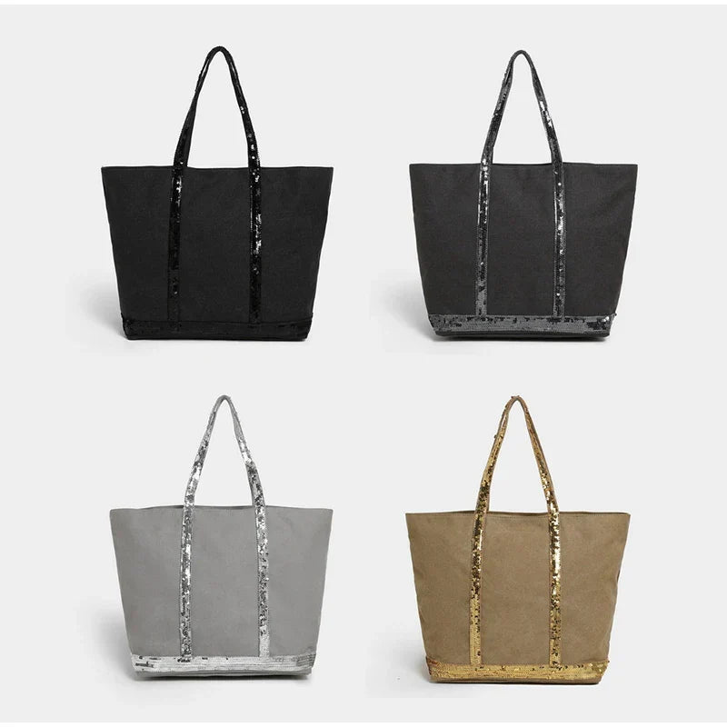 Sac cabas femme à paillettes, fermeture éclair, porté épaule
