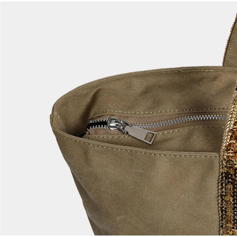 Sac cabas femme à paillettes, fermeture éclair, porté épaule