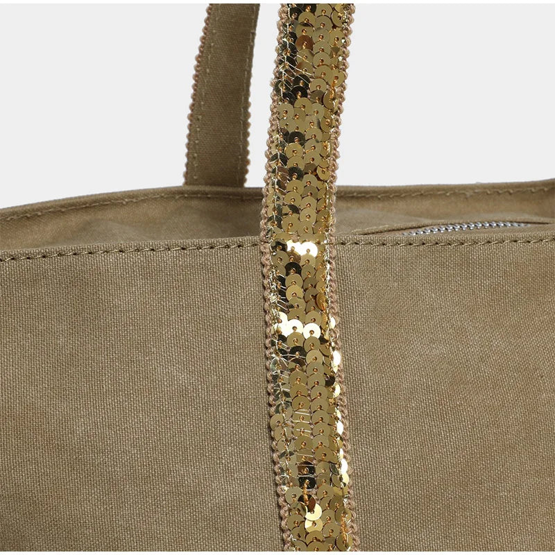 Sac cabas femme à paillettes, fermeture éclair, porté épaule