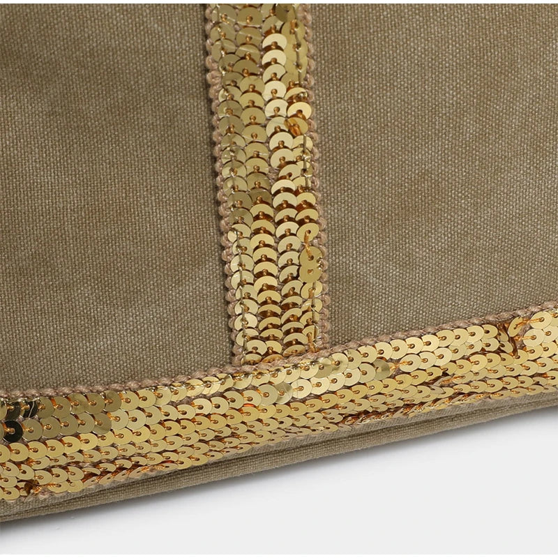 Sac cabas femme à paillettes, fermeture éclair, porté épaule