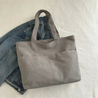 Sac cabas femme en velours côtelé, fermeture éclair, 41 x 29 cm, gris