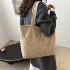 Sac cabas femme en velours côtelé, fermeture éclair, 41 x 29 cm