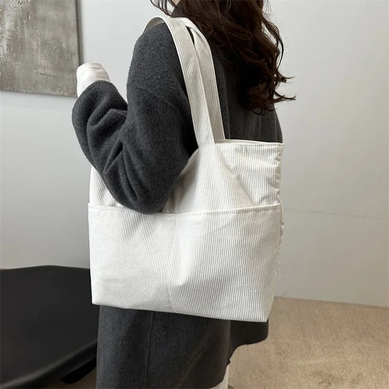 Sac cabas femme en velours côtelé, fermeture éclair, 41 x 29 cm