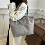 Sac cabas femme en velours côtelé, fermeture éclair, 41 x 29 cm