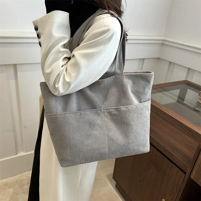 Sac cabas femme en velours côtelé, fermeture éclair, 41 x 29 cm
