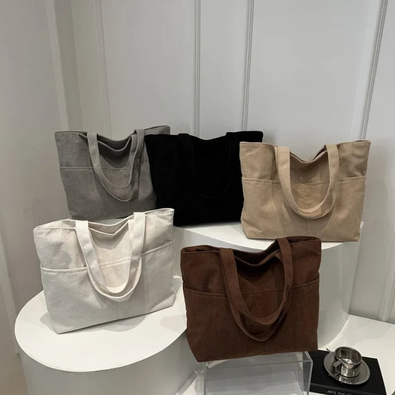 Sac cabas femme en velours côtelé, fermeture éclair, 41 x 29 cm
