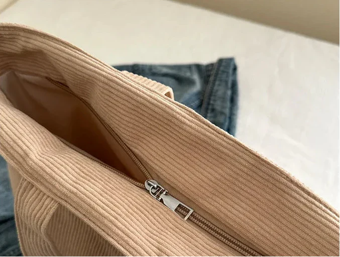 Sac cabas femme en velours côtelé, fermeture éclair, 41 x 29 cm