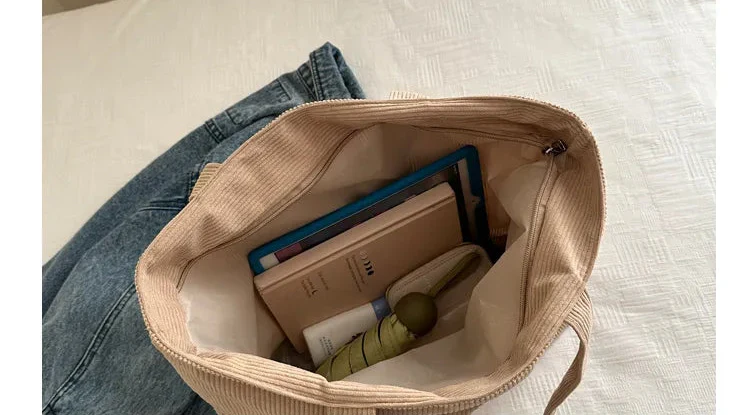 Sac cabas femme en velours côtelé, fermeture éclair, 41 x 29 cm