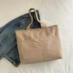 Sac cabas femme en velours côtelé, fermeture éclair, 41 x 29 cm, beige