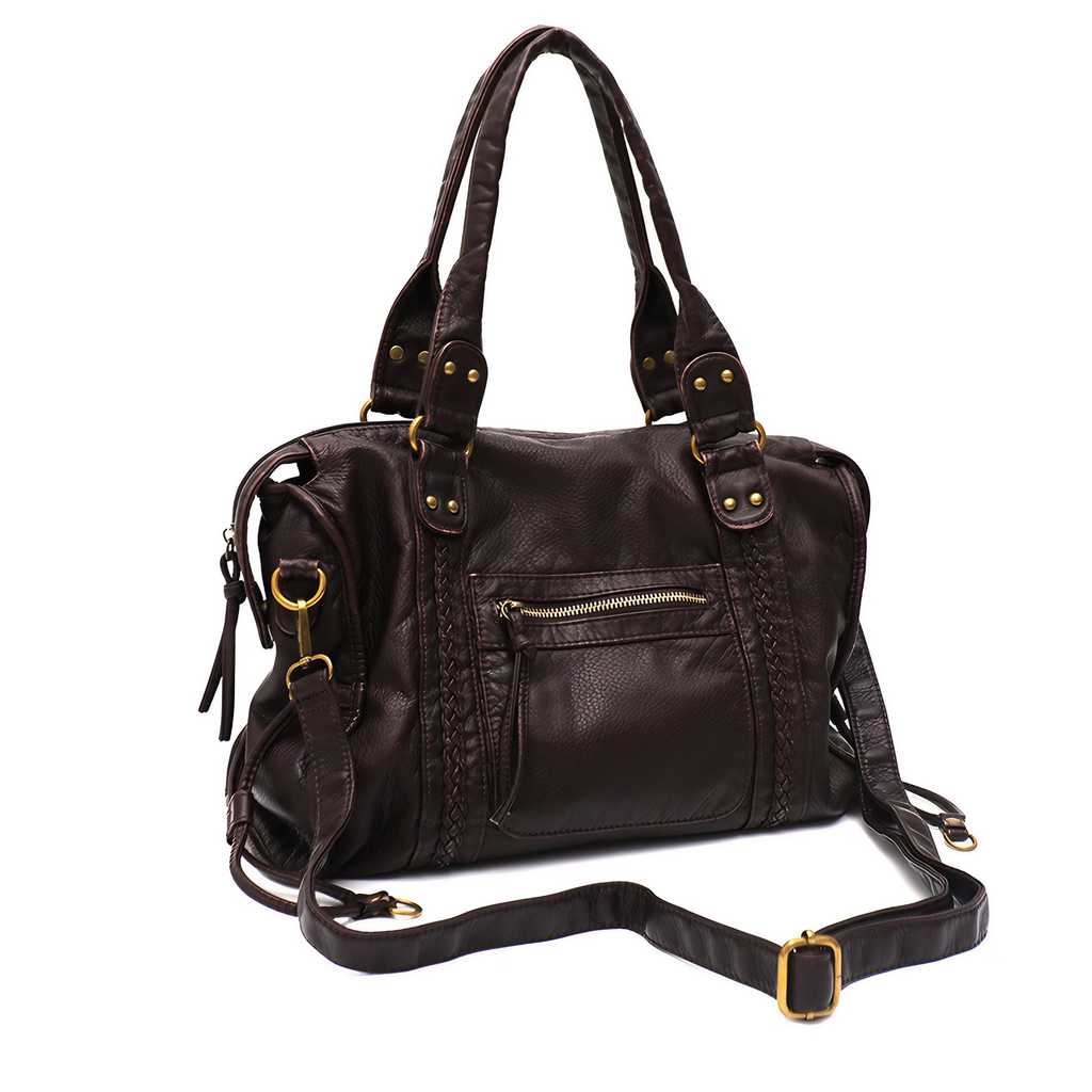Sac cabas femme en similicuir souple, 36 x 27 cm, bandoulière amovible, chocolat