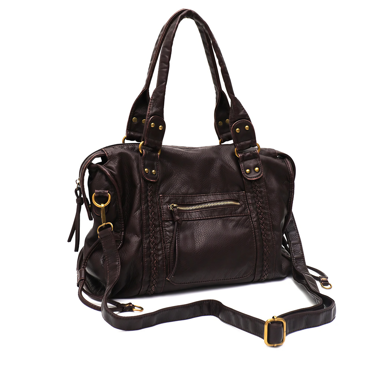 Sac cabas femme en similicuir souple, 36 x 27 cm, bandoulière amovible, chocolat