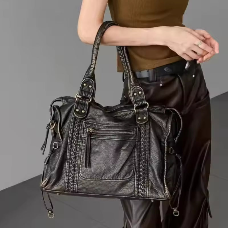 Sac cabas femme en similicuir souple, 36 x 27 cm, bandoulière amovible