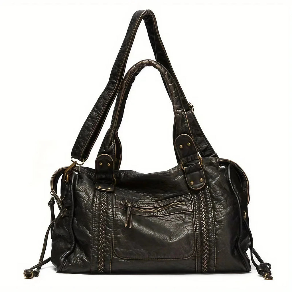 Sac cabas femme en similicuir souple, 36 x 27 cm, bandoulière amovible, noir