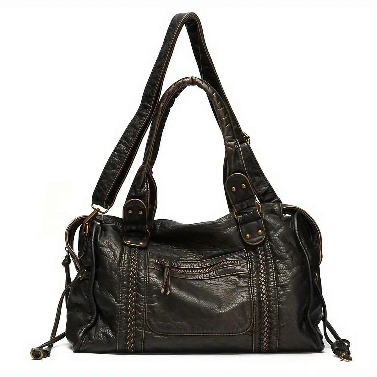 Sac cabas femme en similicuir souple, 36 x 27 cm, bandoulière amovible, noir