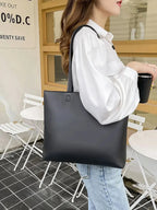 Sac cabas femme format A4 en similicuir, fermeture zip, noir