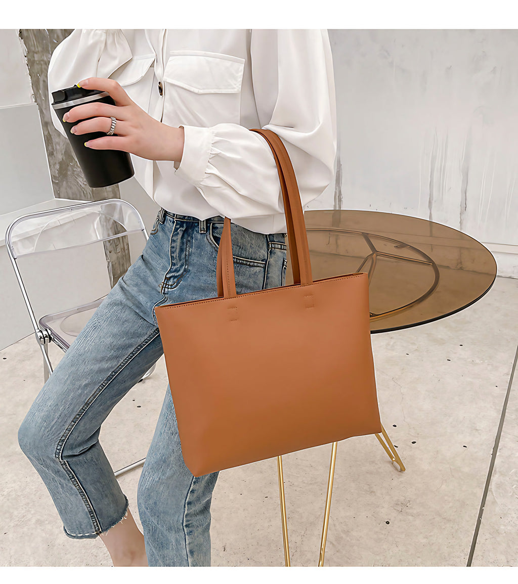 Sac cabas femme format A4 en similicuir, fermeture zip, marron