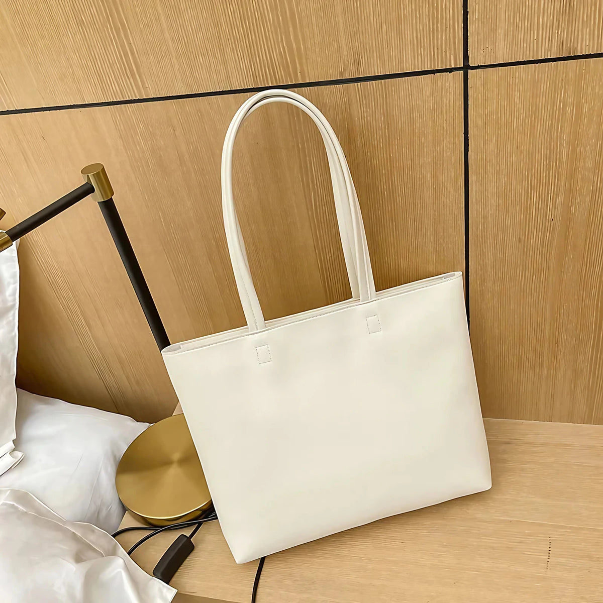 Sac cabas femme format A4 en similicuir, fermeture zip, blanc