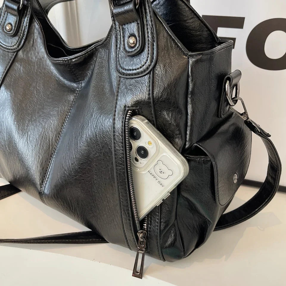 Sac cabas femme en similicuir, cinq poches extérieures