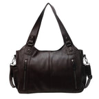 Sac cabas femme en similicuir, cinq poches extérieures, café