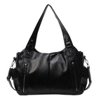 Sac cabas femme en similicuir, cinq poches extérieures, noir