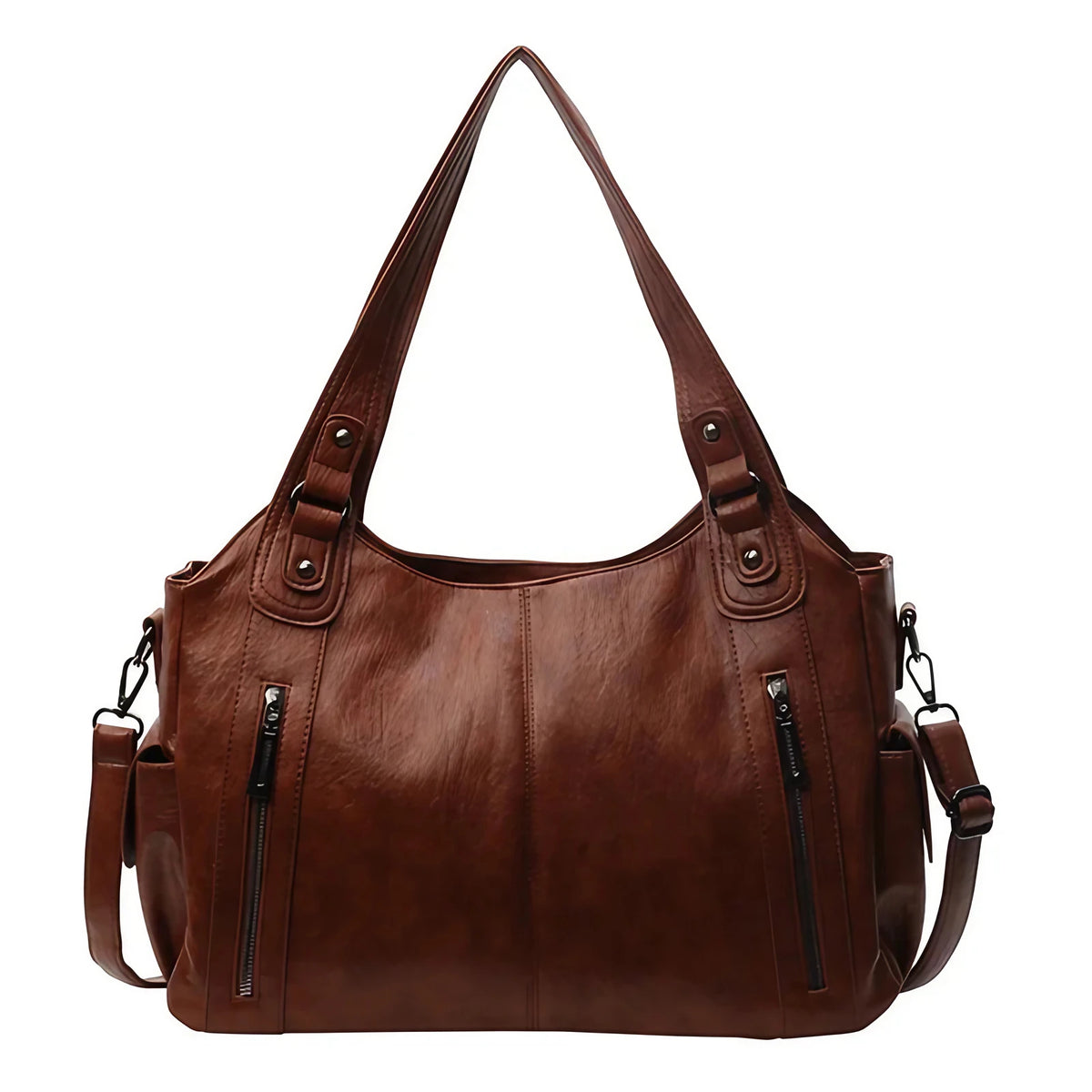 Sac cabas femme en similicuir, cinq poches extérieures, marron