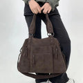 Sac cabas femme en suédine marron, forme trapèze, 39 x 31 cm, marron