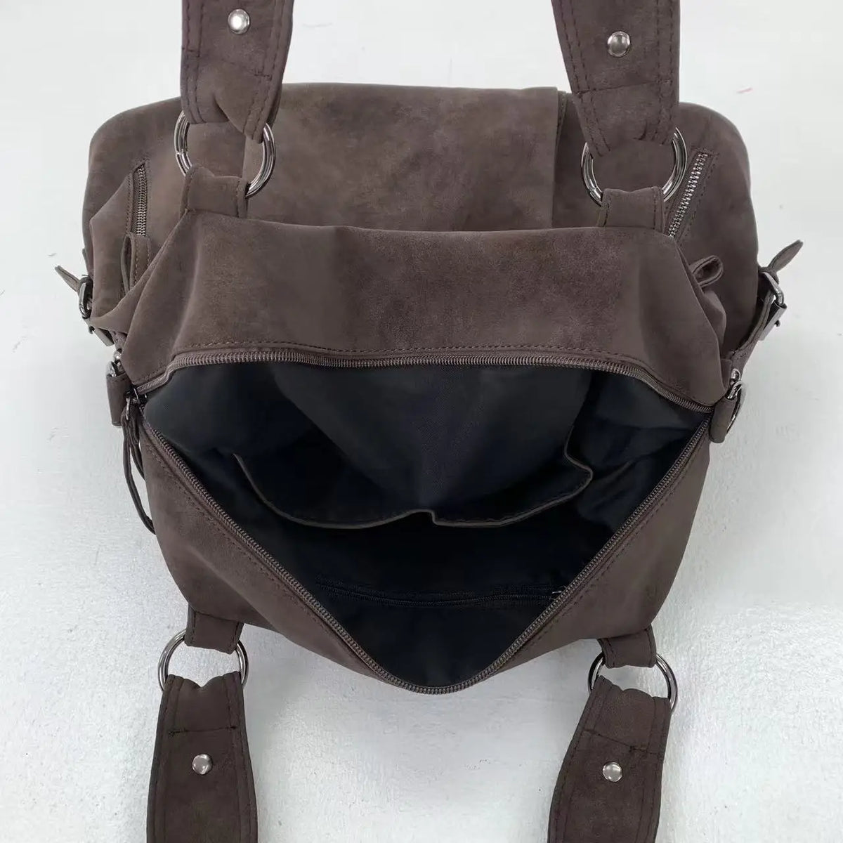 Sac cabas femme en suédine marron, forme trapèze, 39 x 31 cm