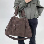 Sac cabas femme en suédine marron, forme trapèze, 39 x 31 cm