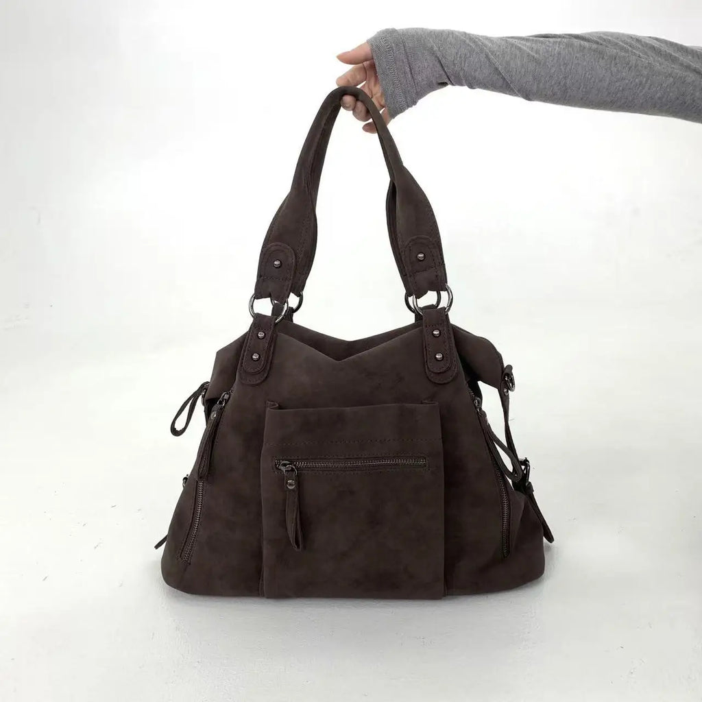 Sac cabas femme en suédine marron, forme trapèze, 39 x 31 cm