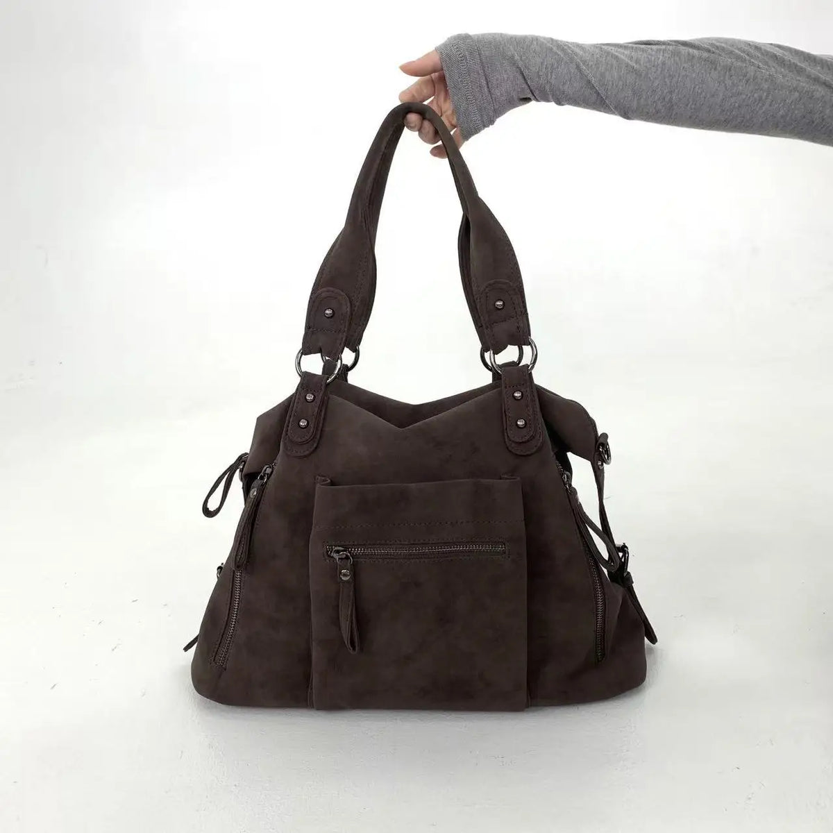 Sac cabas femme en suédine marron, forme trapèze, 39 x 31 cm