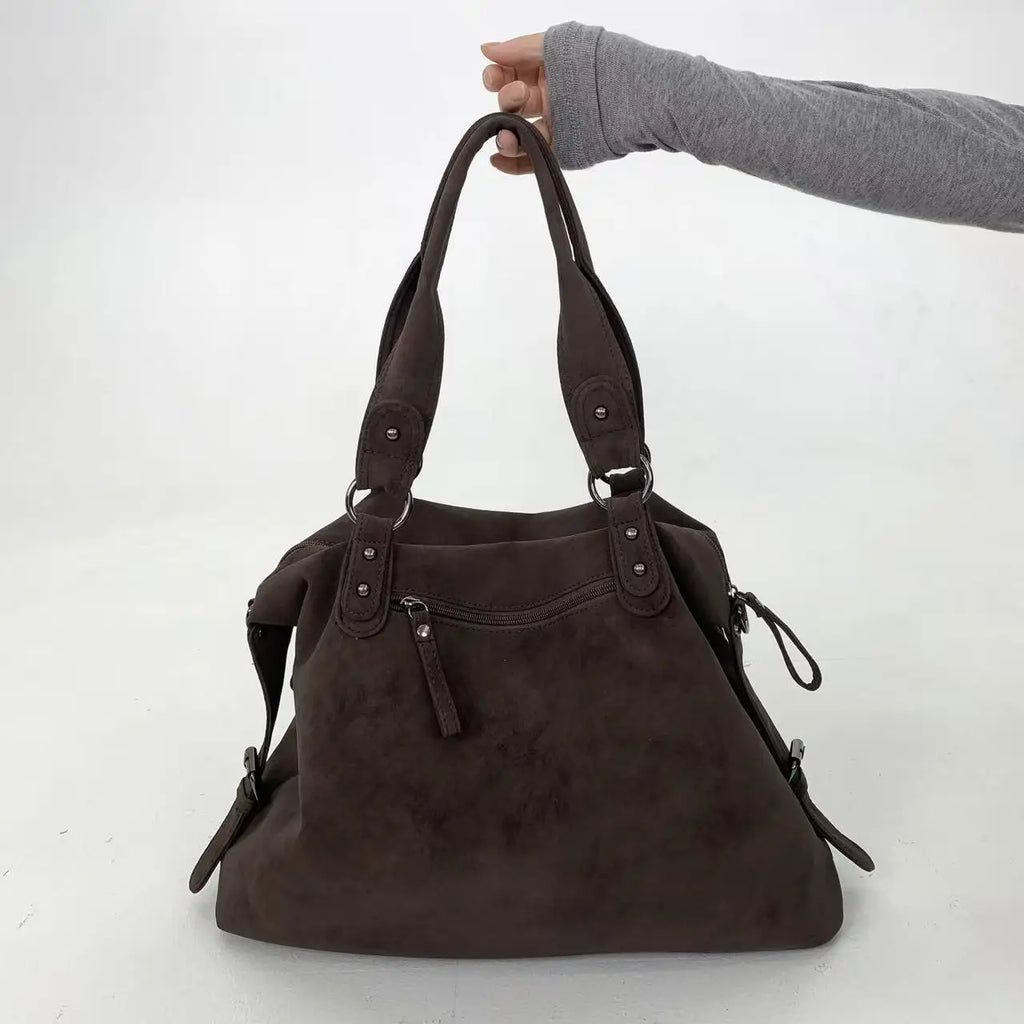 Sac cabas femme en suédine marron, forme trapèze, 39 x 31 cm
