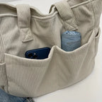Sac cabas femme en velours côtelé, zippé, cinq coloris