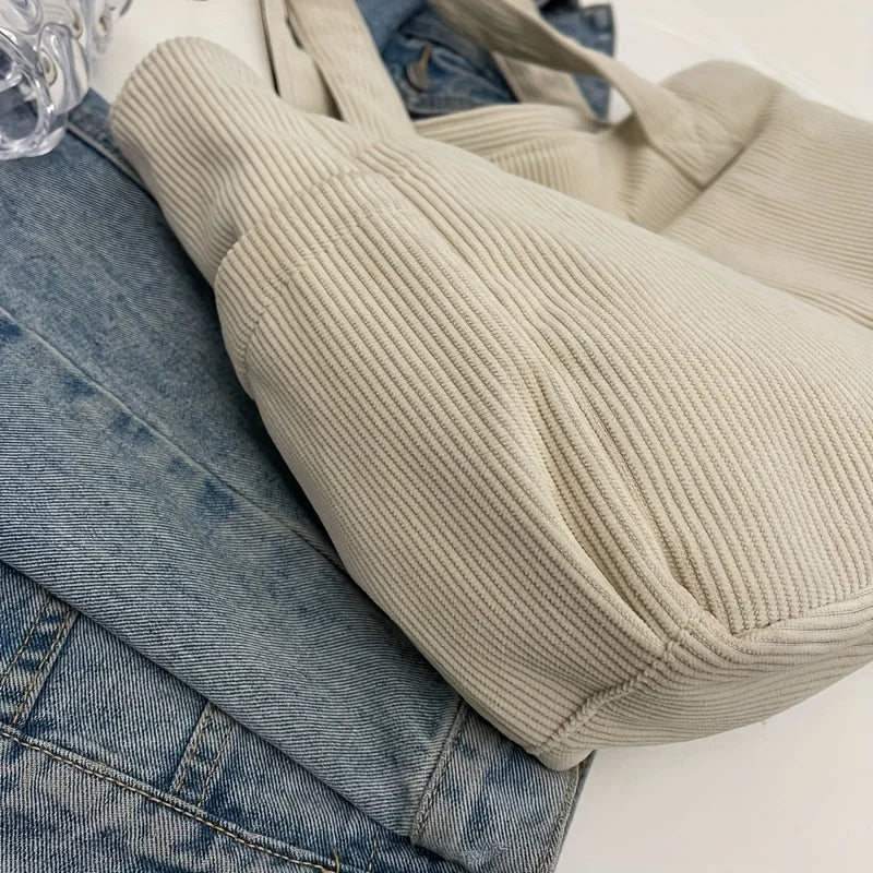 Sac cabas femme en velours côtelé, zippé, cinq coloris