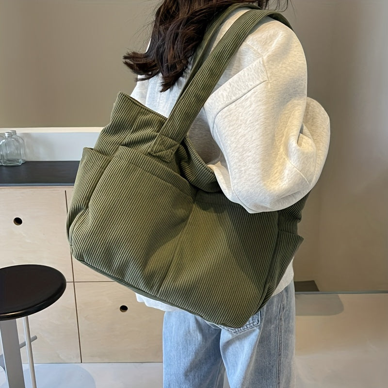 Sac cabas femme en velours côtelé, zippé, cinq coloris