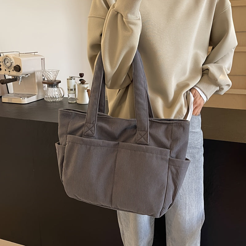 Sac cabas femme en velours côtelé, zippé, cinq coloris