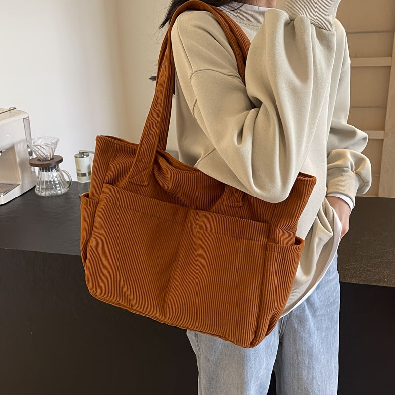 Sac cabas femme en velours côtelé, zippé, cinq coloris