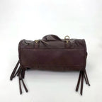 Sac cabas femme en similicuir grainé, anses tressées, rivets dorés